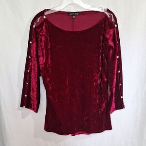 Cable & Gauge Velvet Red Blouse with Studded Sleeves